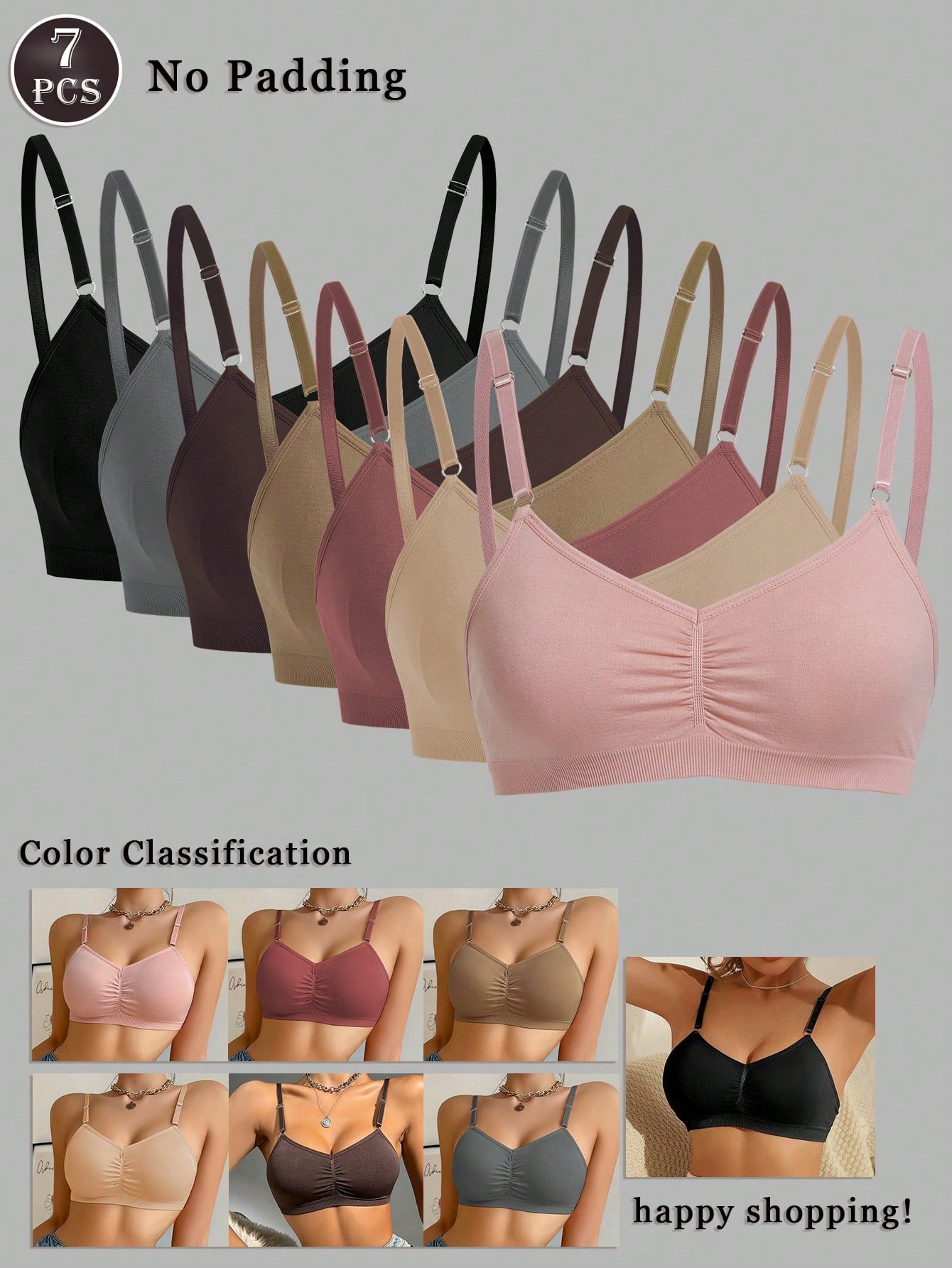 7pcs seamless undergarment set, comfortable casual bra with adjustable straps 7pcs seamless undergarment set, comfortable casual bra with adjustable straps